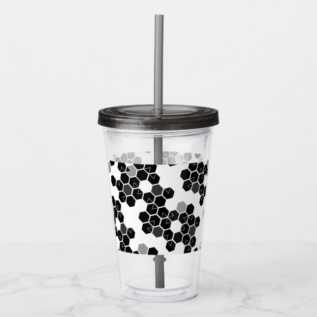 Cute black white hex data patterns acrylic tumbler (Front)