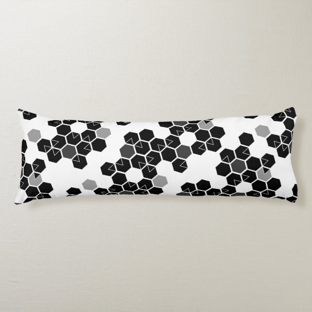 Cute black white hex data patterns body pillow (Front)