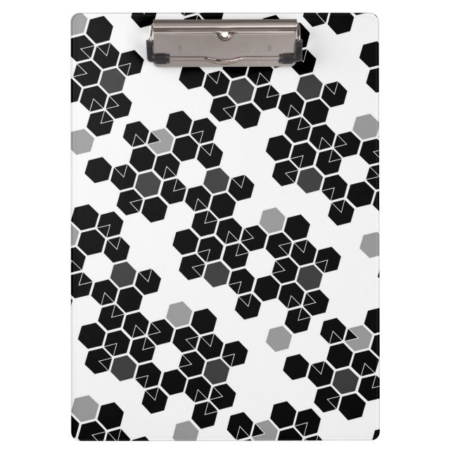 Cute black white hex data patterns clipboard (Front)
