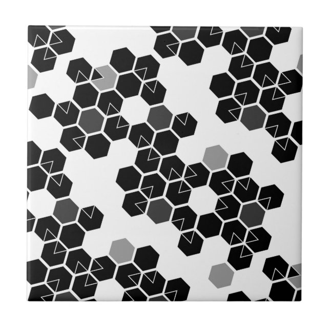 Cute black white hex data patterns tile (Front)