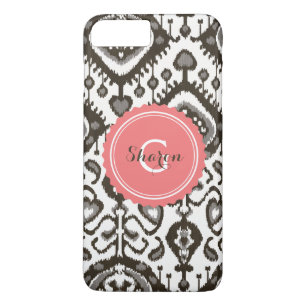 Cute black white ikat tribal pattern monogram iPhone 8 plus/7 plus case