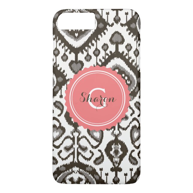 Cute black white ikat tribal pattern monogram Case-Mate iPhone case (Back)