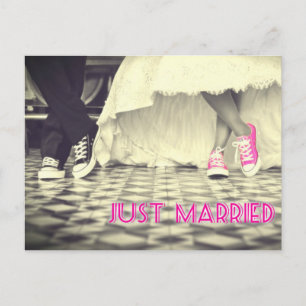 Cute Black White Just Married Announcement Postcard