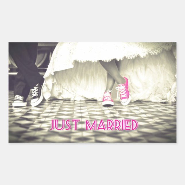 Cute Black White Just Married Sticker (Front)
