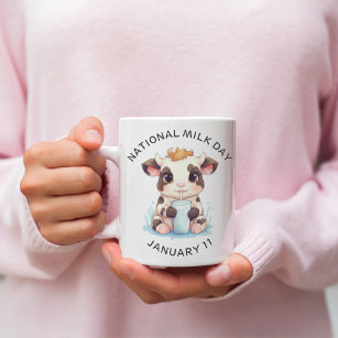 Cute Black & White Kawaii Baby Cow Drinking Milk Coffee Mug