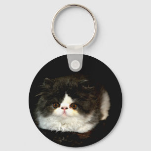 Cute black white kitten cat keychain