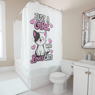 Cute Black & White Kitten & Pink Hearts
