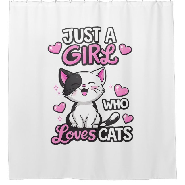 Cute Black & White Kitten & Pink Hearts (Front)