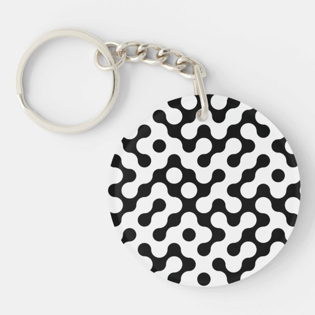 Cute black white labyrinth pattern keychain (Front)