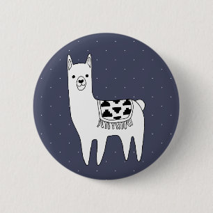 Cute Black & White Llama & White Dots 2 Inch Round Button