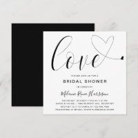 Cute Black White Love Heart Modern Bridal Shower