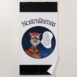 Cute Black White Nostradamus Llama Pool Party Beach Towel