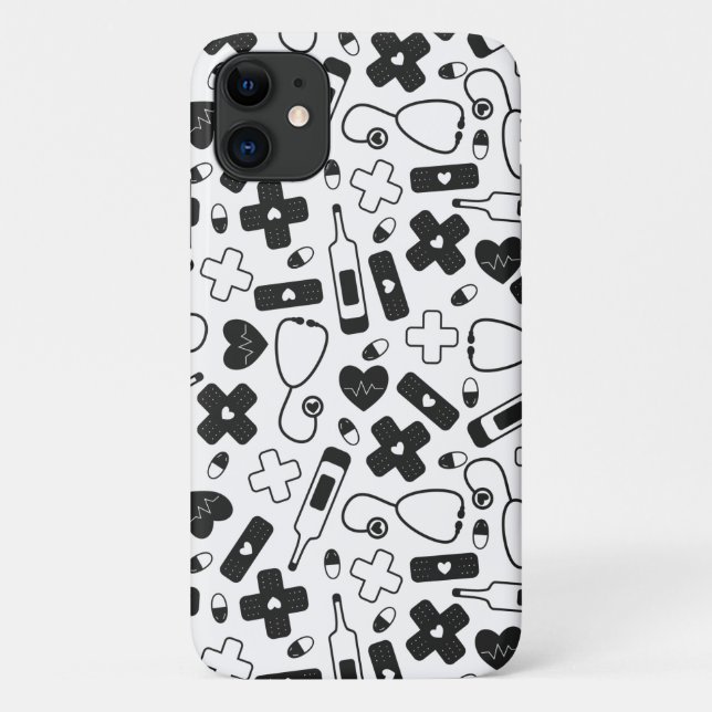 Cute Black White Nurse Doctor Pattern Case-Mate iPhone Case (Back)