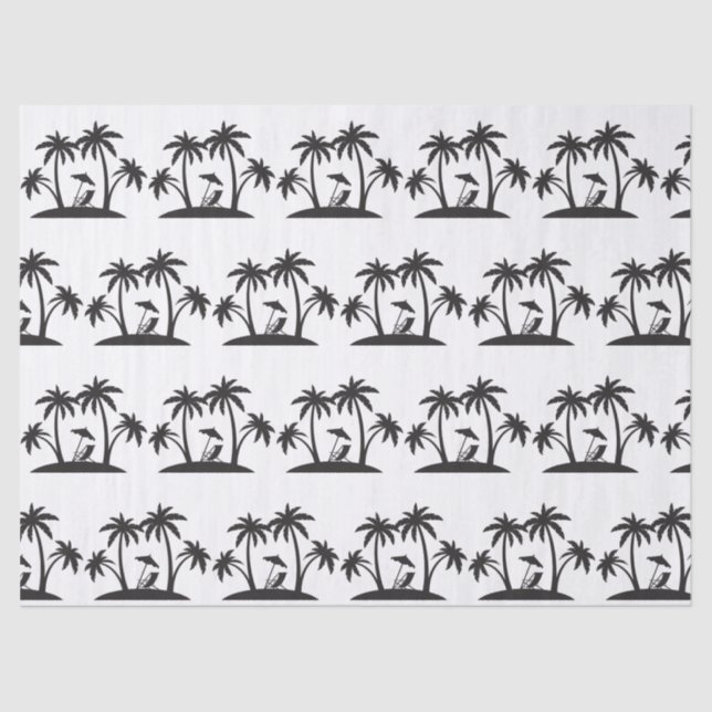 Cute Black white palm tree tiled party beach Tissue Paper (Front)