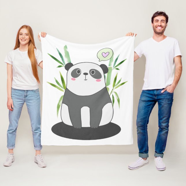 Cute Black & White Panda Bear Illustratiion Fleece Blanket (In Situ)