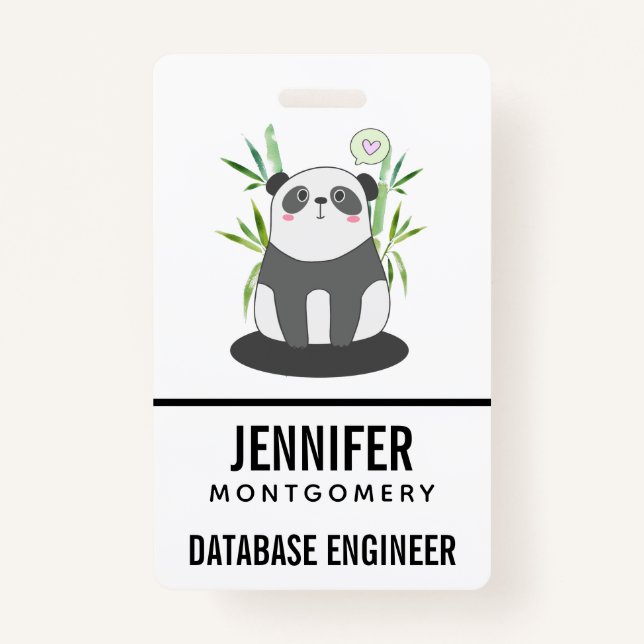 Cute Black & White Panda in Bamboo Badge (Back)