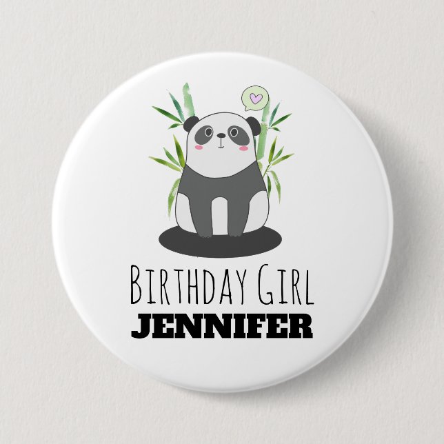 Cute Black & White Panda in Bamboo Birthday Girl 3 Inch Round Button (Front)