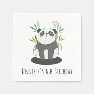 Cute Black & White Panda in Bamboo Birthday Napkin