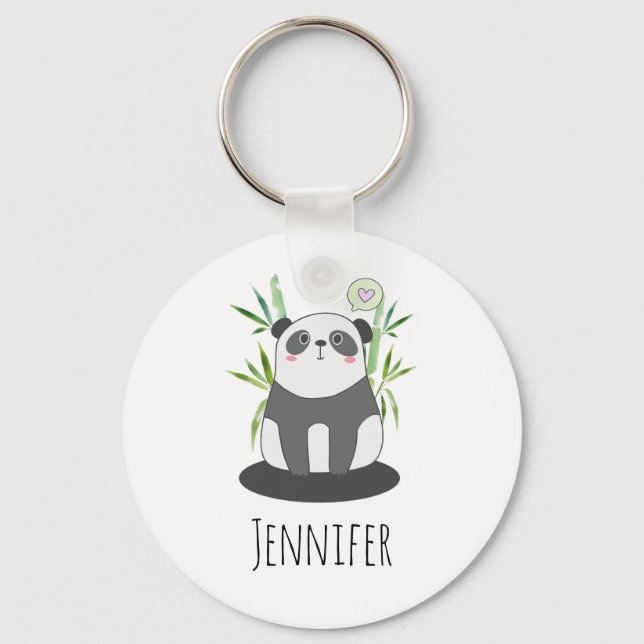 Cute Black & White Panda in Bamboo Keychain (Front)
