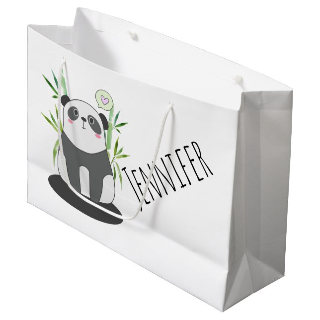 Cute Black & White Panda in Bamboo Large Gift Bag (Front Angled)