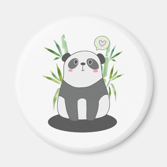 Cute Black & White Panda in Bamboo Magnet (Front)