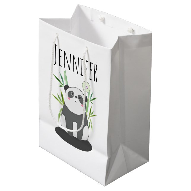 Cute Black & White Panda in Bamboo Medium Gift Bag (Front Angled)