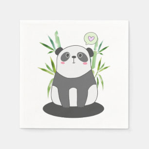 Cute Black & White Panda in Bamboo Napkin