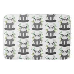 Cute Black & White Panda in Bamboo Pattern Bath Mat