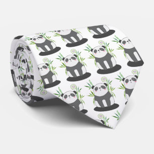 Cute Black & White Panda in Bamboo Pattern Tie