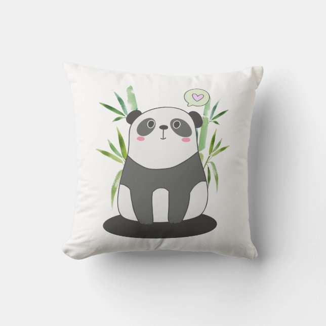Cute Black & White Panda in Bamboo Throw Pillow (Front)