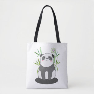 Cute Black & White Panda in Bamboo Tote Bag