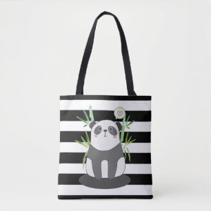 Cute Black & White Panda in Bamboo Tote Bag