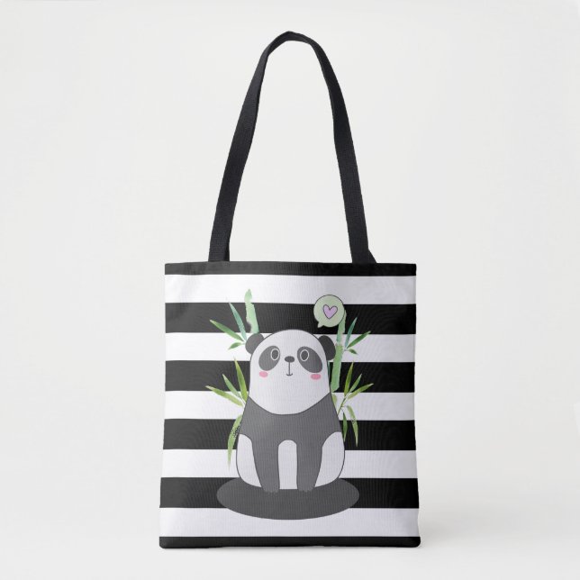 Cute Black & White Panda in Bamboo Tote Bag (Front)