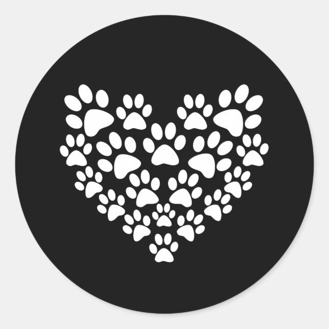 Cute Black White Paw Print Classic Round Sticker (Front)