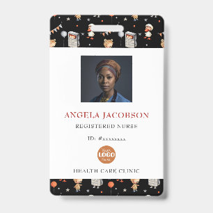 Cute Black White Pediatric Registered Nurse Logo Badge