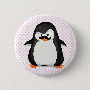 Cute Black  White Penguin And  Funny Moustache 2 Inch Round Button
