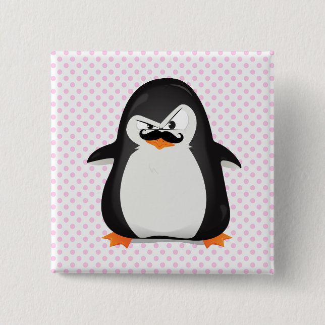 Cute Black  White Penguin And  Funny Moustache 2 Inch Square Button (Front)