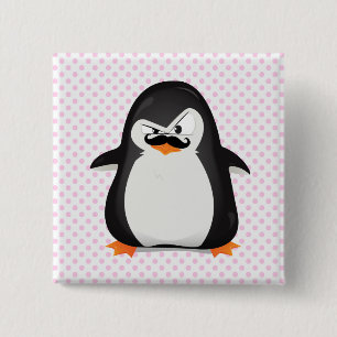 Cute Black  White Penguin And  Funny Moustache 2 Inch Square Button