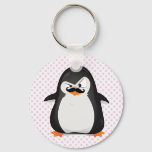 Cute Black  White Penguin And  Funny Moustache Keychain