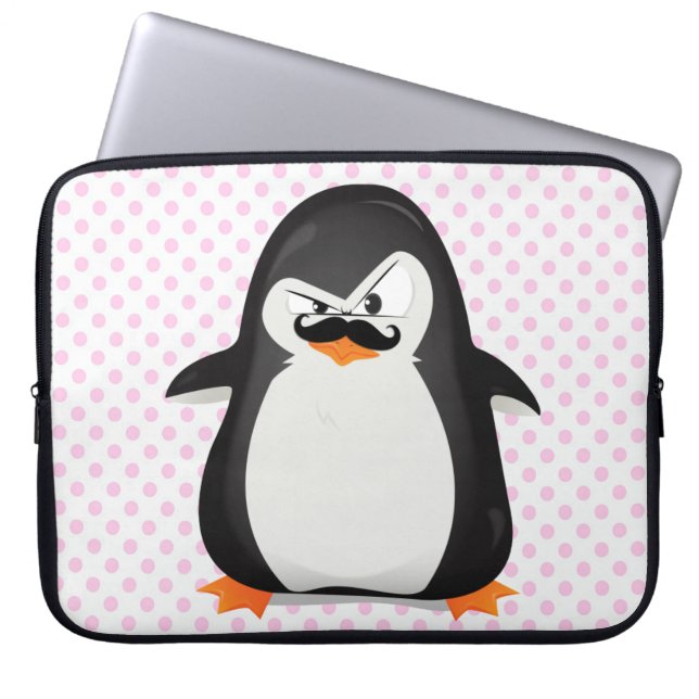 Cute Black  White Penguin And  Funny Moustache Laptop Sleeve (Front)