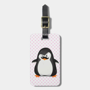 Cute Black White Penguin And Funny Moustache Luggage Tag