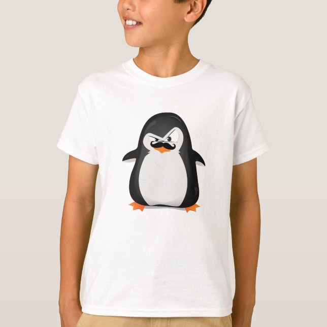 Cute Black  White Penguin And  Funny Moustache T-Shirt (Front)