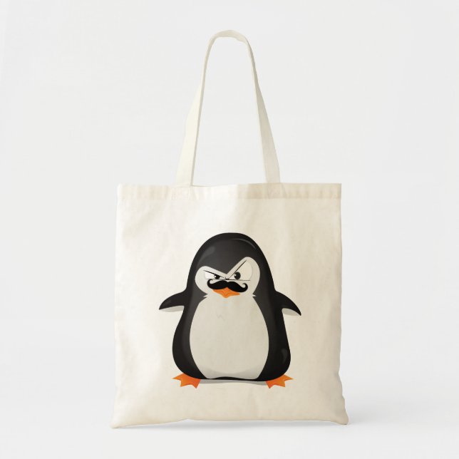 Cute Black  White Penguin And  Funny Moustache Tote Bag (Front)