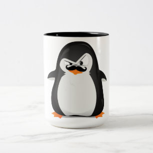Cute Black  White Penguin And  Funny Moustache Two-Tone Coffee Mug