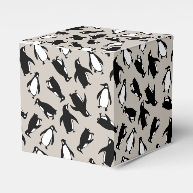 Cute black white penguin pattern grey background favor box (Front Side)