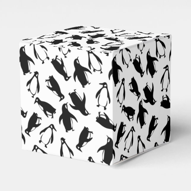 Cute black white penguin pattern white background favor box (Front Side)