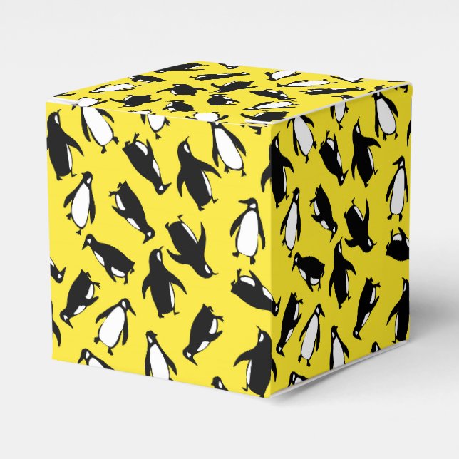 Cute black white penguin pattern yellow background favor box (Front Side)