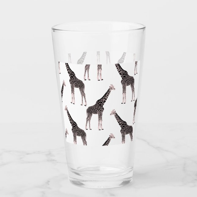 Cute Black White Pink Giraffe Glass (Front)