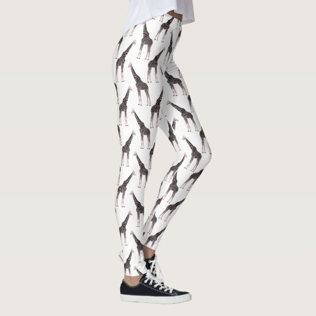 Cute Black White Pink Giraffe Leggings (Right)