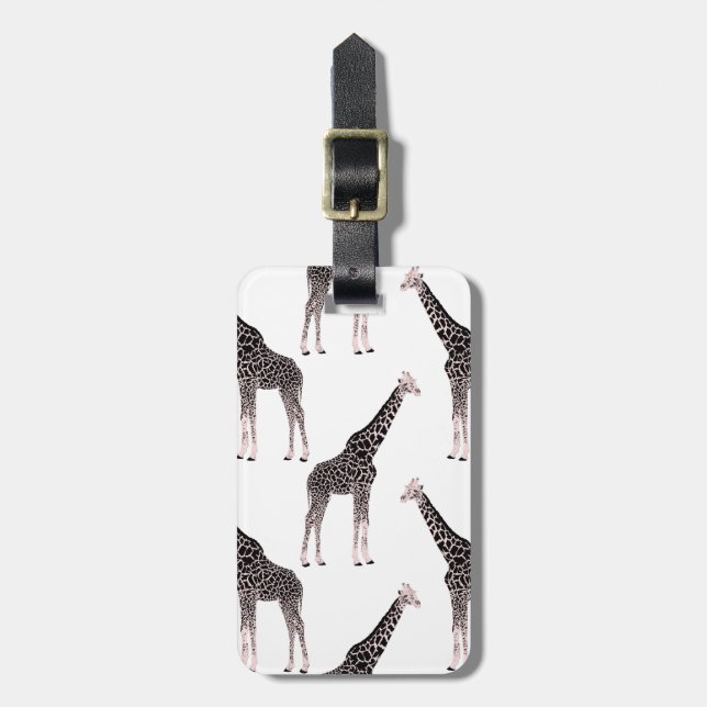 Cute Black White Pink Giraffe Luggage Tag (Front Vertical)